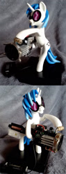 Size: 674x1770 | Tagged: safe, artist:prototypespacemonkey, dj pon-3, vinyl scratch, pony, unicorn, bass cannon, bipedal, cutie mark, electronics, female, hooves, horn, mare, mp3 player, sculpture, smiling, solo, speaker, sunglasses, teeth, weapon, wub