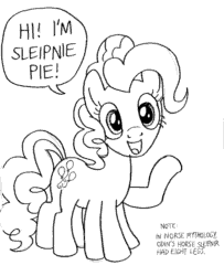 Size: 610x753 | Tagged: safe, artist:kturtle, pinkie pie, earth pony, pony, looking at you, monochrome, multiple limbs, sleipnir, solo