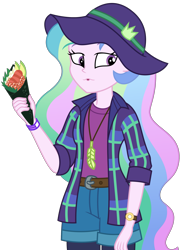 Size: 1963x2688 | Tagged: safe, artist:sketchmcreations, edit, editor:slayerbvc, princess celestia, principal celestia, better together, equestria girls, the road less scheduled, the road less scheduled: celestia, feather, female, flannel, food, hat, no makeup edit, open mouth, simple background, sushi, sushi cone, transparent background, vector, vector edit