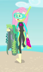 Size: 1249x2100 | Tagged: safe, screencap, fluttershy, better together, equestria girls, forgotten friendship, barefoot, clothes, cropped, feet, seaweed, soles, solo, swimsuit, wetsuit