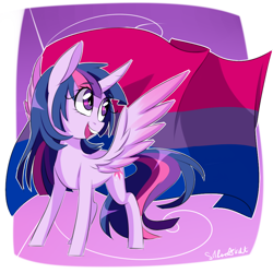 Size: 900x900 | Tagged: safe, artist:silbersternenlicht, derpibooru import, twilight sparkle, twilight sparkle (alicorn), alicorn, pony, bi twi, bilight sparkle, bisexual pride flag, bisexuality, female, flag, mare, pride, pride flag, solo