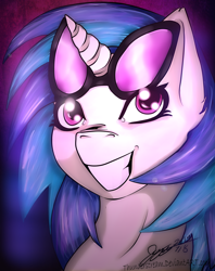 Size: 2650x3342 | Tagged: safe, artist:thunder-stream, dj pon-3, vinyl scratch, pony, unicorn, bust, female, grin, horn, mare, portrait, smiling, solo, sunglasses, teeth