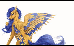 Size: 2100x1300 | Tagged: safe, artist:rossignolet, flare warden, flash sentry, pegasus, pony, bedroom eyes, cutie mark, ear piercing, earring, jewelry, piercing, rule 63, simple background, solo, spread wings, tattoo, watermark, white background, wings