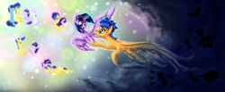 Size: 6204x2555 | Tagged: safe, artist:nightpaint12, flash sentry, night light, princess flurry heart, twilight sparkle, twilight sparkle (alicorn), twilight velvet, alicorn, pegasus, pony, couple, female, flashlight, male, shipping, straight, uncle flash