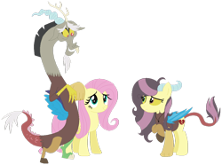 Size: 1024x760 | Tagged: safe, artist:puffydashie01, discord, fluttershy, oc, oc:broken heart, hybrid, pegasus, pony, base used, discoshy, female, interspecies offspring, male, offspring, parent:discord, parent:fluttershy, parents:discoshy, shipping, simple background, straight, transparent background