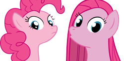 Size: 1097x543 | Tagged: safe, artist:camtwosix, derpibooru exclusive, pinkie pie, earth pony, pony, :o, cute, cuteamena, duality, duo, looking at you, open mouth, pinkamena diane pie, ponk, self ponidox, simple background, transparent background, vector, wide eyes