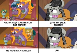 Size: 768x528 | Tagged: safe, octavia melody, steven magnet, earth pony, pony, slice of life (episode), burroctavia, cello, comic, musical instrument, screencap comic, spanish, translated in the description