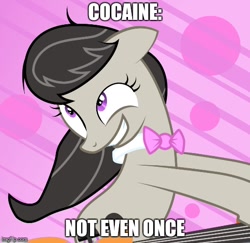 Size: 514x500 | Tagged: safe, artist:mummifiedthunderbird, edit, octavia melody, earth pony, pony, slice of life (episode), cocaine, drugs, image macro, meme, not even once, text