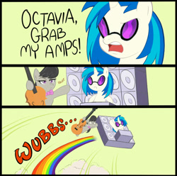 Size: 640x636 | Tagged: safe, artist:kandlin, dj pon-3, octavia melody, vinyl scratch, earth pony, pony, unicorn, cello, female, grab my meme, mare, meme, musical instrument, scene interpretation, speakers, wub