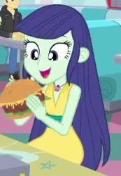 Size: 225x325 | Tagged: safe, screencap, blueberry cake, flash sentry, better together, equestria girls, pinkie pie: snack psychic, background human, burger, cropped, female, food, male, sandwich