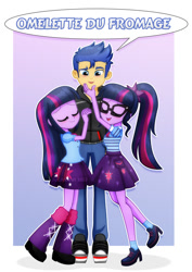 Size: 752x1063 | Tagged: safe, artist:jucamovi1992, flash sentry, sci-twi, twilight sparkle, equestria girls, equestria girls series, converse, dexter's laboratory, female, flashlight, french, lightflashlight, male, omelette du fromage, sciflash, shipping, shoes, sneakers, straight, twolight