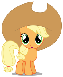 Size: 2457x3000 | Tagged: safe, artist:brony-works, apple bloom, applejack, earth pony, pony, magic duel, applejack bloom, cute, female, filly, hat, high res, jackabetes, oversized hat, simple background, solo, transparent background, vector