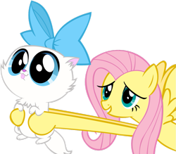 Size: 955x836 | Tagged: safe, artist:dantondamnark, fluttershy, cat, pegasus, pony, may the best pet win, bow, holding, simple background, transparent background, vector
