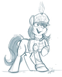 Size: 720x900 | Tagged: safe, artist:spainfischer, octavia melody, earth pony, pony, canterlot high, clothes, hat, monochrome, sketch, solo, uniform