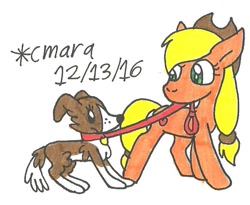 Size: 755x618 | Tagged: safe, artist:cmara, applejack, winona, dog, earth pony, pony, traditional art