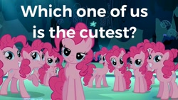 Size: 1200x675 | Tagged: safe, edit, edited screencap, screencap, pinkie pie, earth pony, pony, too many pinkie pies, bedroom eyes, bronybait, clone, cute, diapinkes, pinkie clone, self ponidox, that cute clone