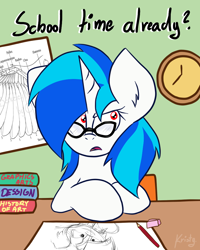 Size: 800x1000 | Tagged: safe, artist:kristysk, dj pon-3, vinyl scratch, pony, unicorn, school, solo