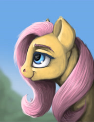 Size: 5100x6600 | Tagged: safe, artist:splatterpaint-donkey, fluttershy, pegasus, pony, absurd resolution, eyebrows, female, mare, profile, sky, smiling, solo