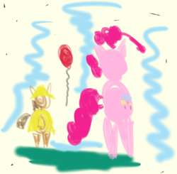 Size: 439x431 | Tagged: safe, artist:perfectblue97, pinkie pie, pony, balloon, crayon drawing, drawing, foal, it