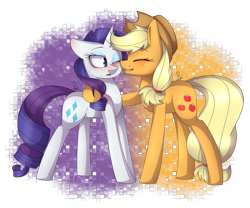 Size: 2400x2000 | Tagged: safe, artist:soundwavepie, applejack, rarity, earth pony, pony, unicorn, blushing, female, hug, lesbian, mare, nuzzling, rarijack, shipping