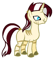 Size: 370x412 | Tagged: safe, artist:unoriginai, oc, oc only, hybrid, zebra, zebracorn, zony, blank flank, magical lesbian spawn, male, offspring, parent:sunset shimmer, parent:zecora, simple background, solo, stallion, white background