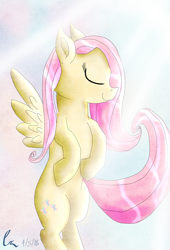 Size: 2551x3751 | Tagged: safe, artist:chiptunebrony, fluttershy, pegasus, pony, date, eyes closed, signature, smiling, wings