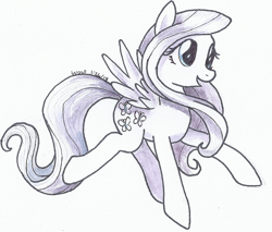 Size: 700x595 | Tagged: safe, artist:astevenamedwolf, fluttershy, pegasus, pony, cutie mark, female, mare, open mouth, partial color, simple background, smiling, solo, spread wings, traditional art, white background, wings