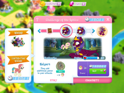 Size: 2048x1536 | Tagged: safe, fluttershy, sphinx (character), pegasus, pony, sphinx, game, game screencap, gameloft, stare, the stare