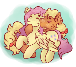 Size: 1024x908 | Tagged: safe, artist:bewarethemusicman, applejack, fluttershy, earth pony, pegasus, pony, appleshy, female, freckles, kissing, lesbian, shipping