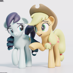 Size: 2048x2048 | Tagged: safe, artist:therealdjthed, applejack, coloratura, earth pony, pony, 3d, 3d model, blender, cute, cycles, cycles render, duo, female, mare, model:djthed, rara, simple background