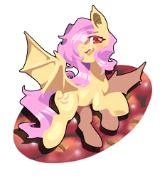 Size: 1300x1400 | Tagged: safe, artist:馬文, fluttershy, bat pony, pony, apple, bat wings, cute, eyebrows visible through hair, female, flutterbat, food, hair over one eye, head turn, looking at you, mare, open mouth, race swap, red eyes, shyabates, shyabetes, simple background, solo, species swap, spread wings, transparent background, wings