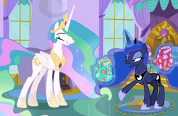 Size: 1020x664 | Tagged: safe, screencap, princess celestia, princess luna, alicorn, pony, between dark and dawn