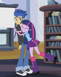 Size: 607x768 | Tagged: safe, screencap, flash sentry, twilight sparkle, twilight sparkle (alicorn), alicorn, equestria girls, equestria girls (movie), bookshelf, cropped, cute, daaaaaaaaaaaw, hug, luna's office, twiabetes