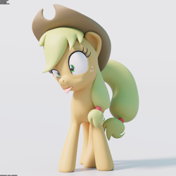 Size: 2048x2048 | Tagged: safe, artist:therealdjthed, applejack, earth pony, pony, 3d, 3d model, blender, cross-eyed, cycles, cycles render, facial expressions, female, mare, model:djthed, silly, silly pony, simple background, solo, tongue out, who's a silly pony