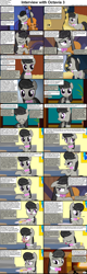 Size: 1282x4018 | Tagged: safe, octavia melody, earth pony, pony, comic:celestia's servant interview, blushing, bowtie, caption, cello, clothes, comic, cs captions, eating, female, floppy ears, interview, mare, musical instrument, sandwich, scarf, solo