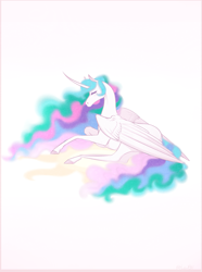 Size: 1639x2200 | Tagged: safe, artist:lou1911, princess celestia, alicorn, pony, curved horn, ethereal mane, ethereal tail, eyes closed, folded wings, horn, prone, simple background, solo, white background, wings