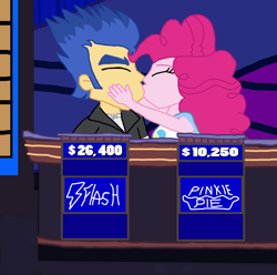 Size: 1900x1884 | Tagged: safe, artist:bigpurplemuppet99, flash sentry, pinkie pie, equestria girls, female, jeopardy, kissing, male, pinkiesentry, shipping, straight