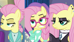 Size: 3643x2048 | Tagged: safe, screencap, fluttershy, pegasus, pony, fake it 'til you make it, fluttergoth, goth, hipstershy, severeshy