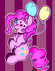 Size: 449x578 | Tagged: safe, artist:yunieelloa, pinkie pie, earth pony, pony, balloon, chest fluff, one eye closed, sitting, solo, tongue out, wink