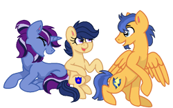 Size: 838x526 | Tagged: safe, artist:madzbases, artist:summersketch-mlp, flash sentry, oc, oc:aurora codex, oc:dusk star, pegasus, pony, unicorn, base used, beard, facial hair, goatee, kindverse, offspring, parent:flash sentry, parent:silver script, parent:twilight sparkle, parents:flashlight, parents:twiscript, simple background, transparent background