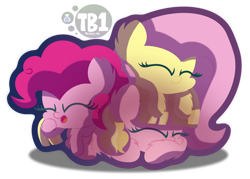 Size: 2750x1964 | Tagged: safe, artist:bubbly-storm, fluttershy, pinkie pie, oc, earth pony, pegasus, pony, andrea libman, simple background, sleeping, transparent background