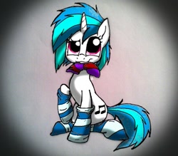 Size: 549x480 | Tagged: safe, artist:lupiarts, dj pon-3, vinyl scratch, pony, unicorn, clothes, socks, solo, striped socks