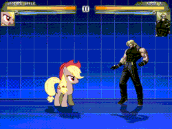 Size: 480x360 | Tagged: safe, edit, applejack, earth pony, pony, animated, desperation move, gif, king of fighters, life bar, mugen, parody, rugal bernstein