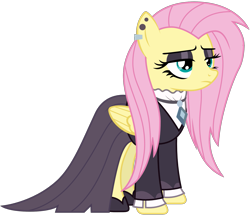 Size: 1719x1485 | Tagged: safe, artist:sonofaskywalker, fluttershy, pegasus, pony, fake it 'til you make it, clothes, cute, ear piercing, earring, eyeshadow, female, fluttergoth, goth, jewelry, makeup, mare, necklace, piercing, simple background, solo, transparent background, vector