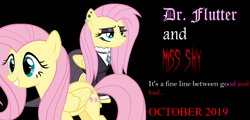 Size: 2088x1002 | Tagged: safe, artist:ilovethetalkingclock, artist:sonofaskywalker, edit, fluttershy, pegasus, pony, fake it 'til you make it, dr jekyll and mr hyde, fluttergoth, parody, poster, poster parody, vector used