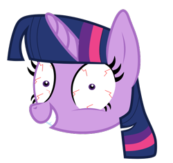 Size: 562x529 | Tagged: safe, artist:flareblitzfury, derpibooru import, twilight sparkle, pony, unicorn, bloodshot eyes, face, female, shrunken pupils, simple background, solo, transparent background, twilight snapple