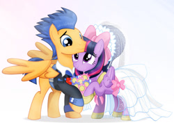 Size: 1600x1131 | Tagged: safe, artist:jucamovi1992, flash sentry, twilight sparkle, twilight sparkle (alicorn), alicorn, pegasus, pony, awesome, bow, bride, clothes, couple, cute, daaaaaaaaaaaw, dress, female, flashlight, flower, groom, love, male, mare, marriage, shipping, smiling, stallion, straight, wedding, wedding dress