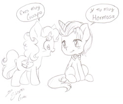 Size: 1353x1146 | Tagged: safe, artist:shinta-girl, oc, oc only, oc:shinta pony, monochrome, spanish