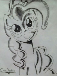 Size: 1136x1502 | Tagged: safe, artist:crisdashie, pinkie pie, pony, monochrome, solo, traditional art