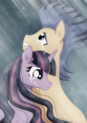 Size: 1600x2263 | Tagged: safe, artist:jotakaanimation, flash sentry, twilight sparkle, twilight sparkle (alicorn), alicorn, pegasus, pony, couple, crying, female, flashlight, love, male, romantic, shipping, straight, tears of pain